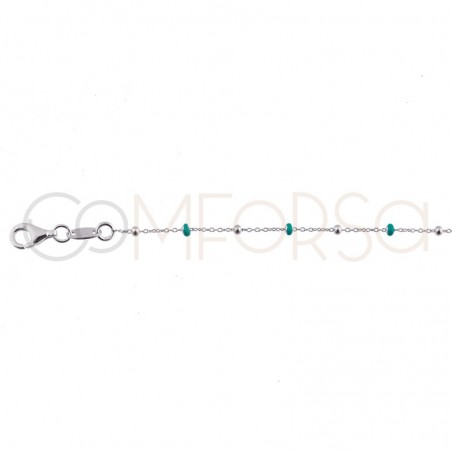 Balls and mint enamel chain 40+5cm sterling silver gold plated