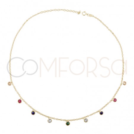 Sterling silver 925 gold-plated choker with multicolor zirconias 36 cm + 6cm