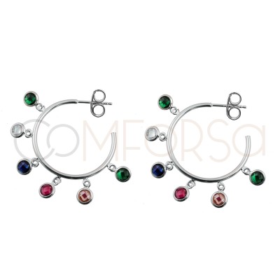 Sterling silver 925 hoops with multicolour zirconias 25mm