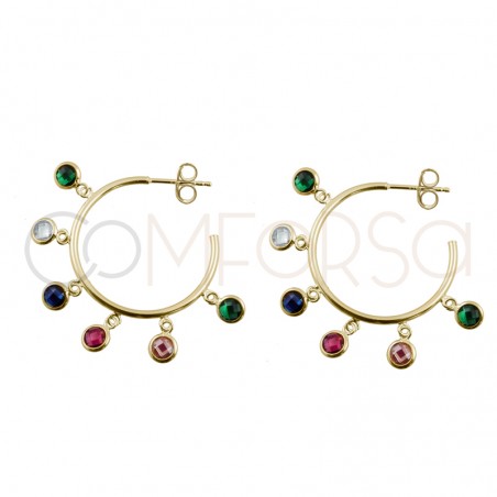 Sterling silver 925 hoops with multicolour zirconias 25mm