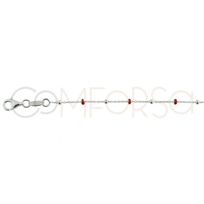 Sterling silver 925 chain with silver and wine red enamelled beads 40cm