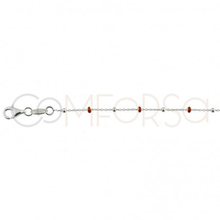 Sterling silver 925 chain with silver and wine red enamelled beads 40cm