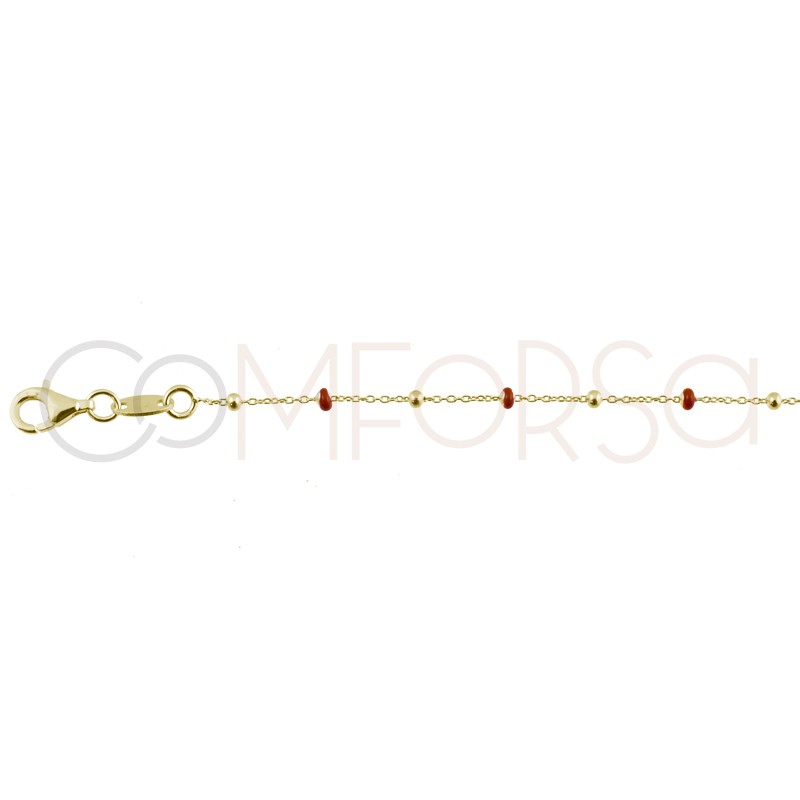 Sterling silver 925 gold-plated chain with wine enamelled balls 40+5cm