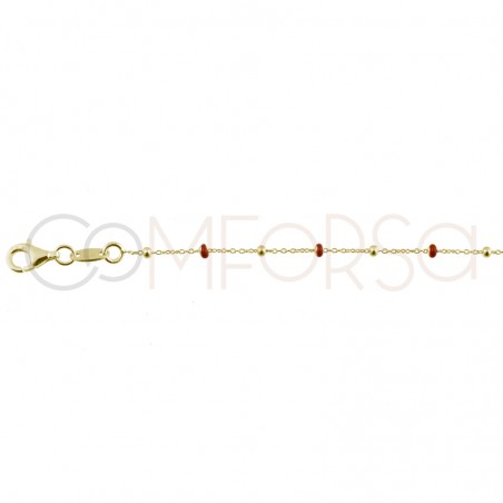 Sterling silver 925 gold-plated chain with wine enamelled balls 40+5cm