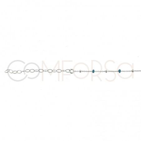 Sterling silver 925 gold-plated chain with blue enamelled balls 40+5cm