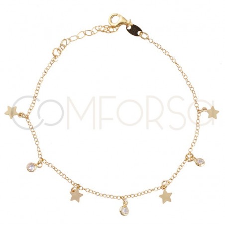 cadena estrellas  y circonias 40cm + 5 mm plata 925