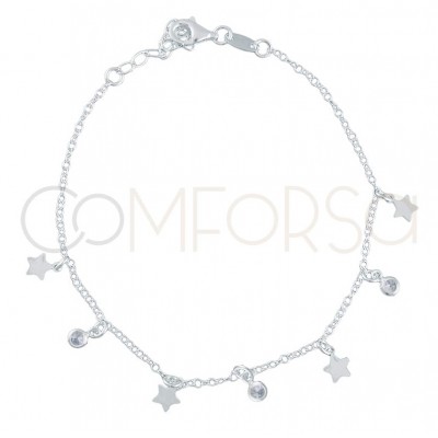 Sterling silver 925 chain with star pendants and zirconias 40 cm