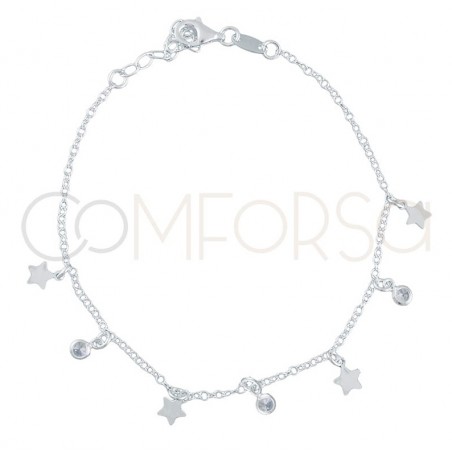 cadena estrellas  y circonias 40cm + 5 mm plata 925