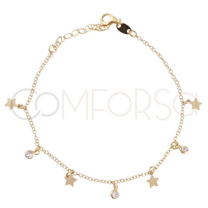 Gold plated silver chaine stars and zircons 40 cm+ 5 mm