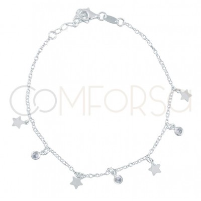 cadena estrellas  y circonitas 40cm + 5 cm plata chapada en oro