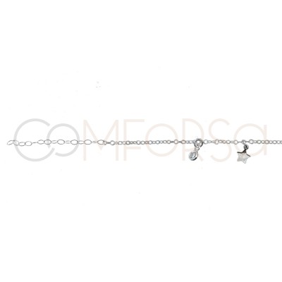 cadena estrellas  y circonitas 40cm + 5 cm plata 925