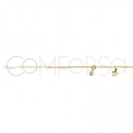 cadena estrellas  y circonitas 40cm + 5 cm plata chapada en oro