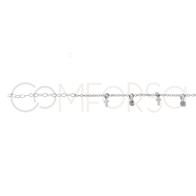 Sterling silver 925 chain with cross pendants and zirconias 40 cm