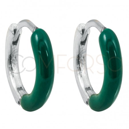 Sterling silver 925 mini hoop earrings with green enamel 12 mm