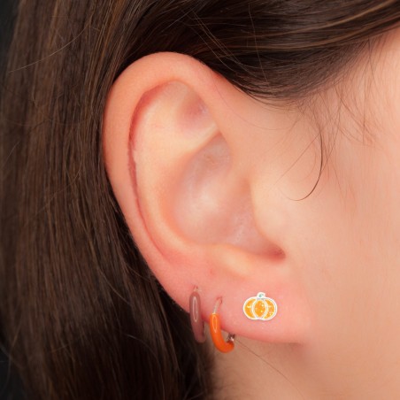 Sterling silver 925 mini hoop earrings with orange enamel 12 mm