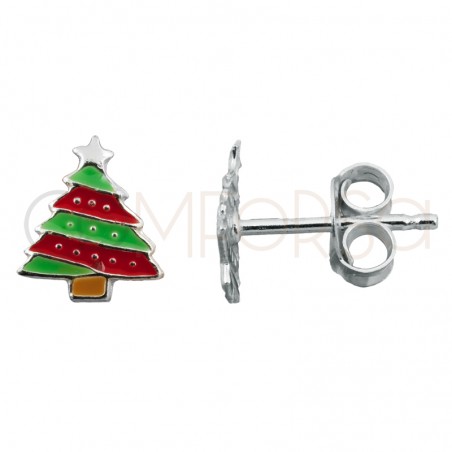 Sterling silver 925 Christmas tree earring with enamel 7x8mm