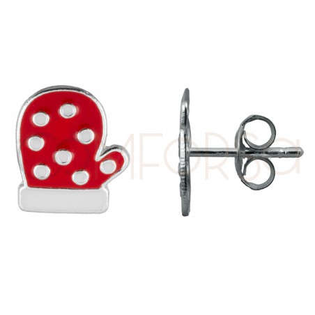 Sterling silver 925 red mitten earring with enamel 8x10mm