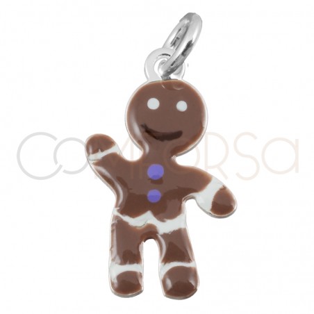 Sterling silver 925 gingerbread pendant with enamel 10x14mm