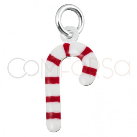 Sterling silver 925 candy cane pendant with enamel 7 x 13 mm