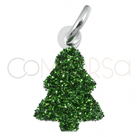 Dije árbol de navidad glitter verde 12x7.5mm plata 925