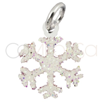 Colgante copo de nieve con glitter 10mm plata chapada en oro