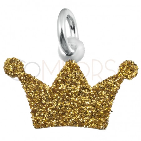 Colgante corona con glitter dorado 10x13.5mm plata 925