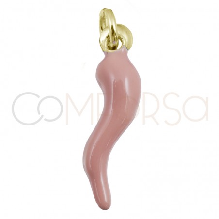 Gold-plated sterling silver 925 chilli pendant with pink enamel 5x20mm