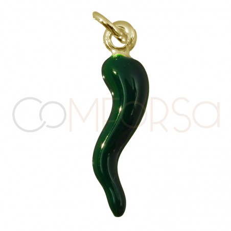 Gold-plated sterling silver 925 chilli pendant with green enamel 5x20mm