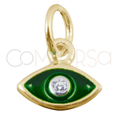 Colgante ojo verde con circonita 7.9 x 7mm plata chapada en oro