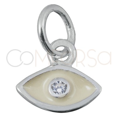 Gold-plated sterling silver 925 beige eye pendant with zirconia 7.9x7mm