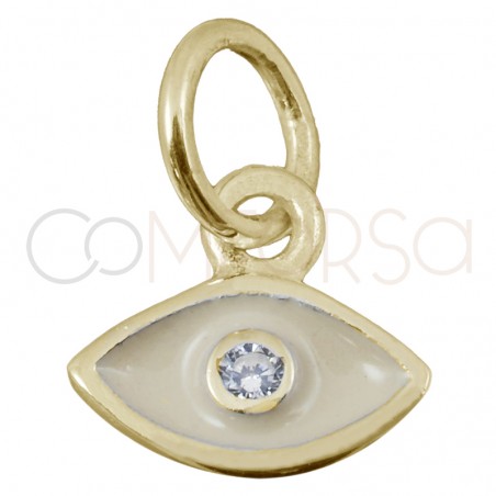 Gold-plated sterling silver 925 beige eye pendant with zirconia 7.9x7mm