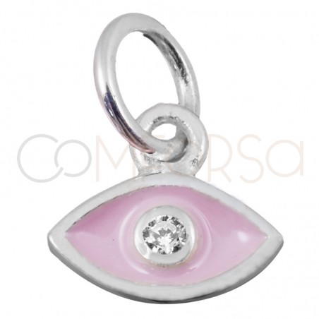 Sterling silver 925 pink eye pendant with zirconia 7.9x7mm