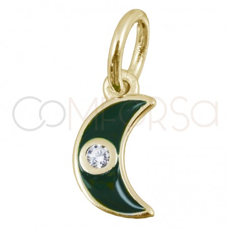 Colgante luna verde con circonita 7.7x13mm plata 925 chapada en oro