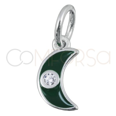 Colgante luna verde con circonita 7.7x13mm plata 925 chapada en oro