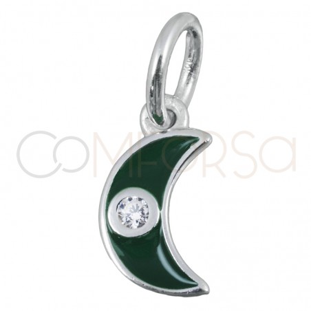 Colgante luna verde con circonita 7.7x13mm plata 925 chapada en oro