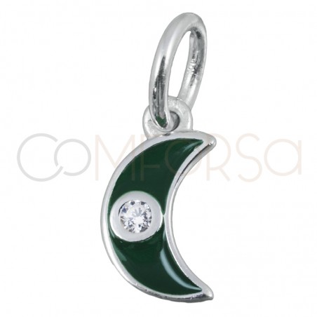 Gold-plated sterling silver 925 green moon pendant with zirconia 7.7x13mm