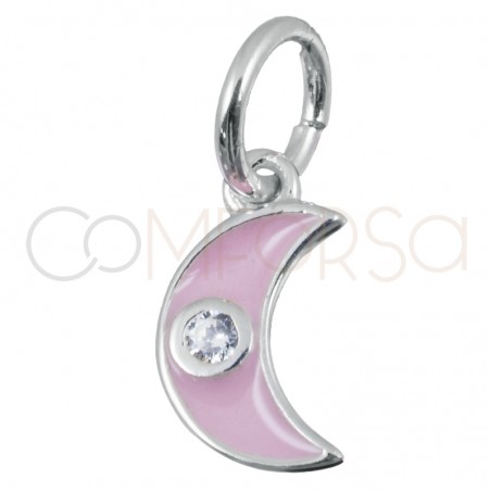 Colgante luna rosa con circonita 7.7x13mm plata 925 chapada en oro