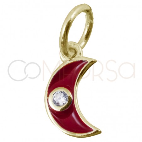 Gold-plated sterling silver 925 red moon pendant with zirconia 7.7x13mm