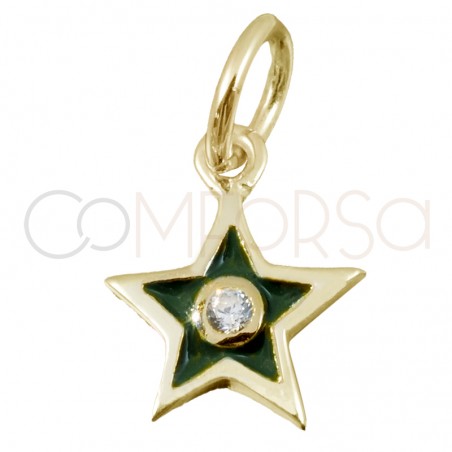 Colgante estrella verde y circonita 8 x 10mm plata 925 chapada en oro