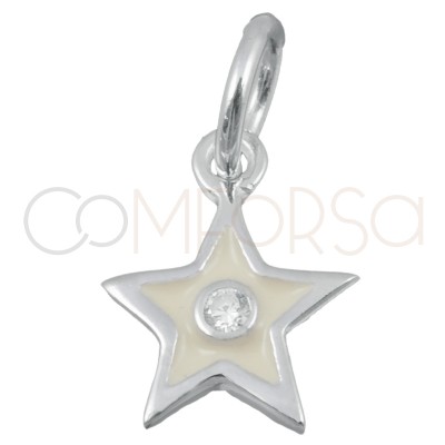 Dije estrella beige y circonita 8 x 10mm plata 925 chapada en oro