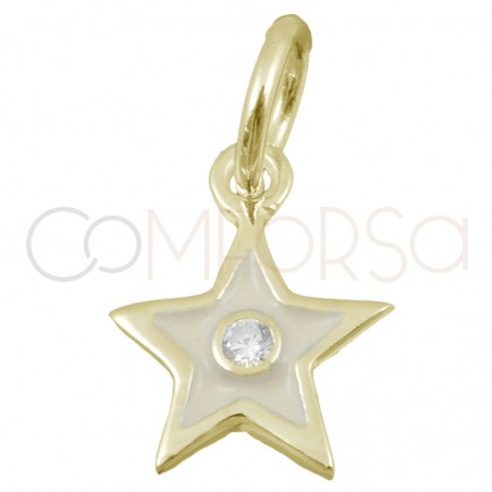 Dije estrella beige y circonita 8 x 10mm plata 925 chapada en oro