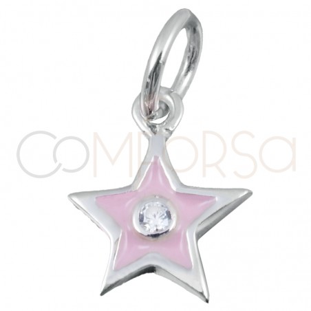 Colgante estrella rosa y circonita 8 x 10mm plata 925