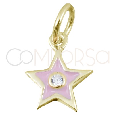Colgante estrella rosa y circonita 8 x 10mm plata 925 chapada en oro