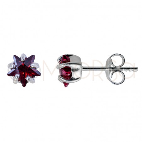 Gold-plated sterling silver 925 maroon zirconia star earrings 6mm