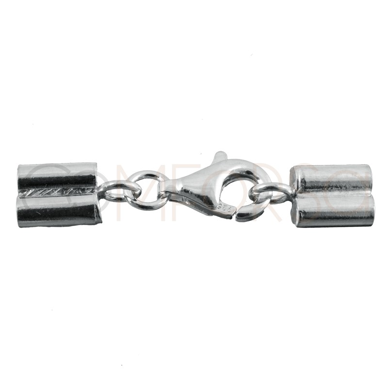 Terminal doble tubo con mosquetón 2.1mm (interior ) plata 925