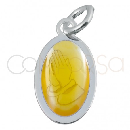 Sterling silver 925 praying hands yellow medallion 10 x 17mm
