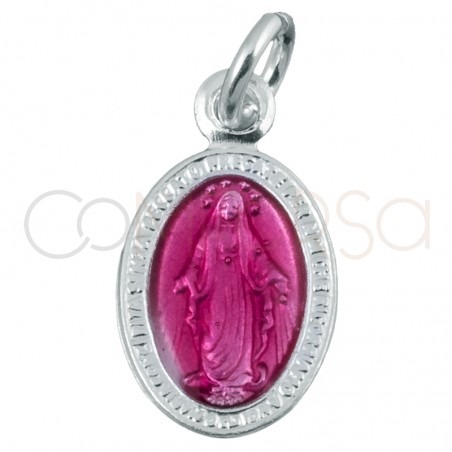 Sterling silver 925 Miraculous Virgin pink medallion 10 x 17mm