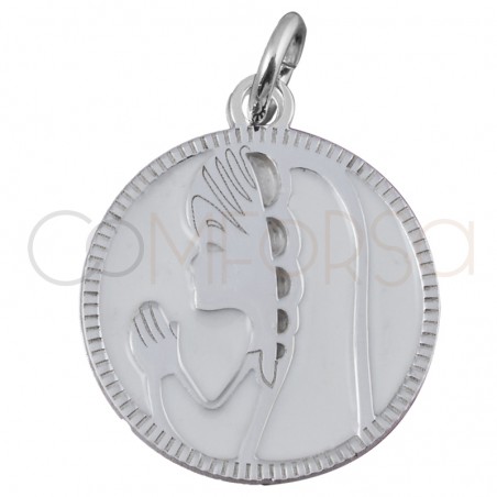 Sterling silver 925 virgin with veil white enamel medal 15mm