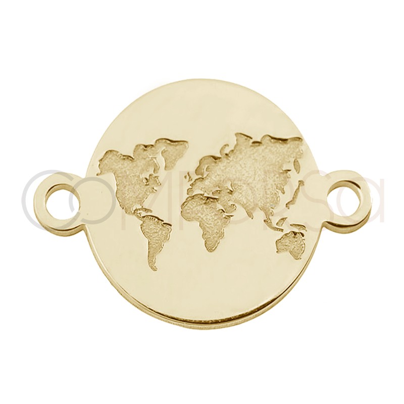 Entrepieza mundo bajo relieve 11mm plata chapada en oro