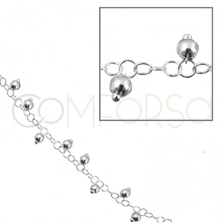 Sterling silver 925 4 x 4 belcher chain with 4mm hanging balls (by the foot)